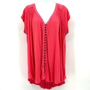 FREE PEOPLE Size Medium Oversized Short Sleeve V-Neck Blouse EUC